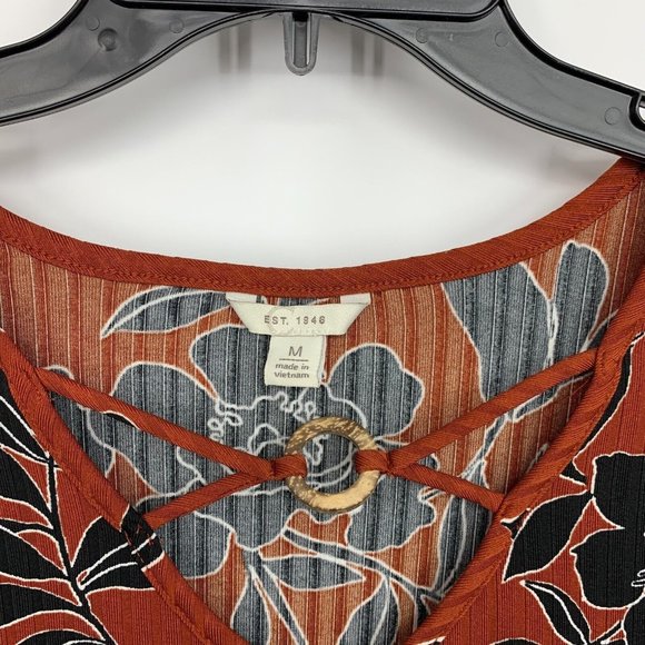 Cato Top Orange Black Floral Print Cut Out Strappy V Neck - Picture 2 of 8